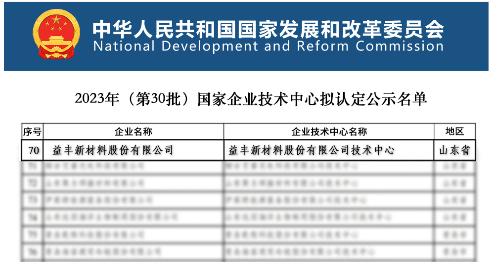 喜讯 | 益丰新材被认定“国家企业技术中心”